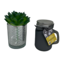 Conjunto De Mini Vaso Prata Com Suculenta E Vela Decorativa P