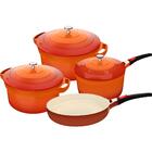 Conjunto De Panelas 4 Pçs Alça De Silicone Laranja Le Cook