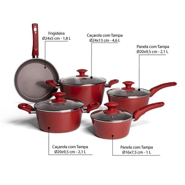 赤身 ２セット coppa Conjunto De Panelas 5 Peças C.l Optima C/ind Brinox Carmin | Leroy