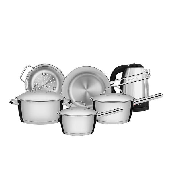 Conjunto De Panelas Allegra Inox 5 Peças E Chaleira Elétrica