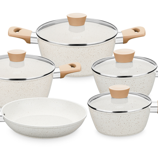 Conjunto De Panelas Carmela Vanilla 5 Pcs Ceramic Flon