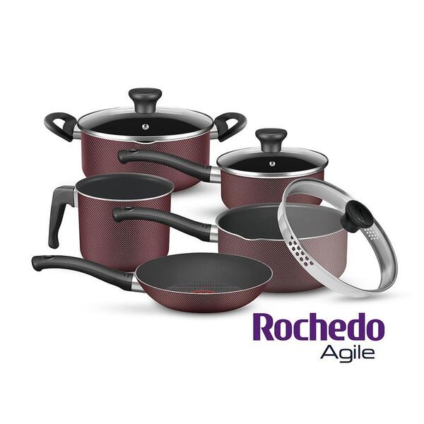 Conjunto De Panelas Rochedo New Agile Vermelho 5 Peças