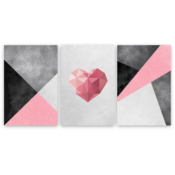 Conjunto De Placas Decorativas Trio Coração Poligonal Colorido