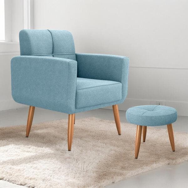 Conjunto De Poltrona E Puff Decorativos Miller Boucle Azul | Leroy Merlin