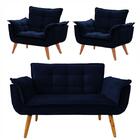 Conjunto De Poltronas 2 Opalas E 1 Namoradeira Azul Marinho