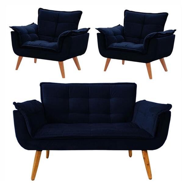 Conjunto De Poltronas 2 Opalas E 1 Namoradeira Azul Marinho