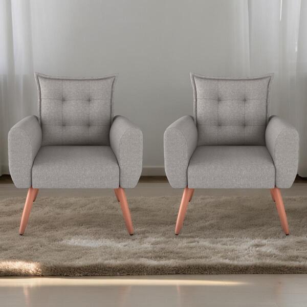 Conjunto De Poltronas Decorativas Atlas Linho Cinza