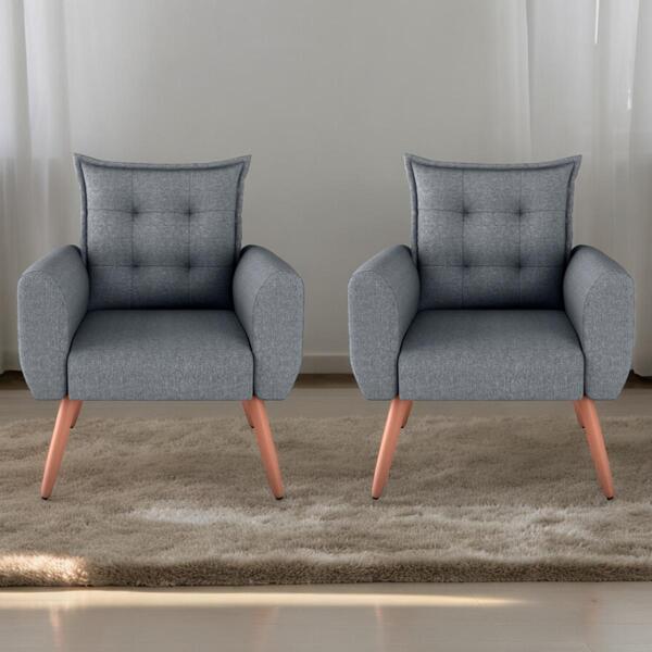 Conjunto De Poltronas Decorativas Atlas Linho Cinza Saturno