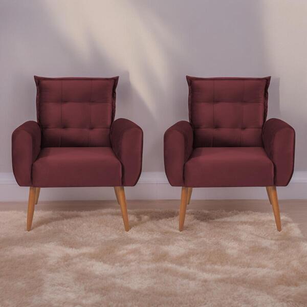 Conjunto De Poltronas Decorativas Atlas Veludo Vinho