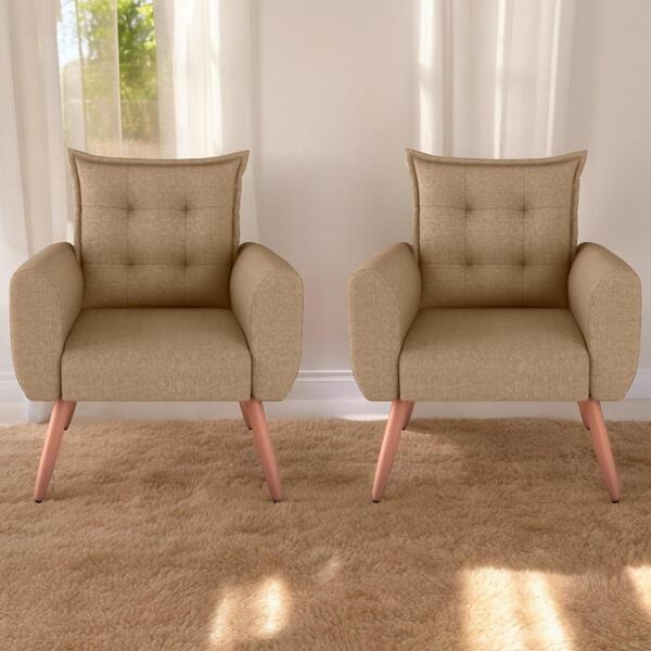 Conjunto De Poltronas Decorativas Lily Linho Areia