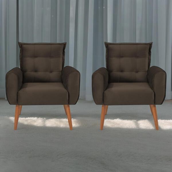 Conjunto De Poltronas Decorativas Lily Veludo Marrom