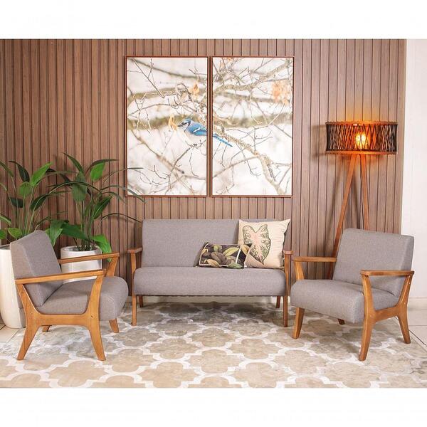 Conjunto De Poltronas Estofadas Para Sala Em Madeira Maciça C