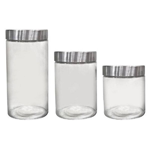 Conjunto De Porta Mantimentos Redondos Com Tampa Prata 3pçs 1