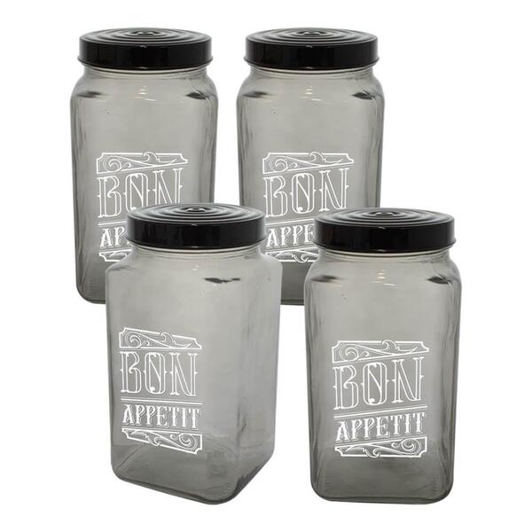 Conjunto De Potes De Vidro Com Tampa Bon Appetit Preto 2l 4 P