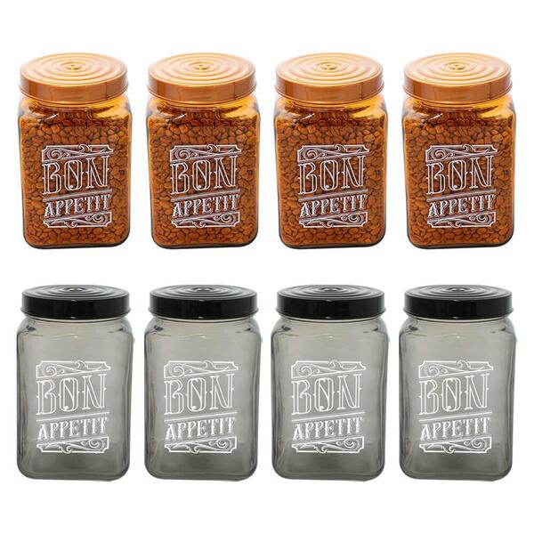 Conjunto De Potes De Vidro Com Tampa Bon Appetit Preto E Bron