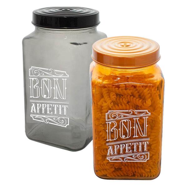 Conjunto De Potes De Vidro Com Tampa Bon Appetit Preto E Bron