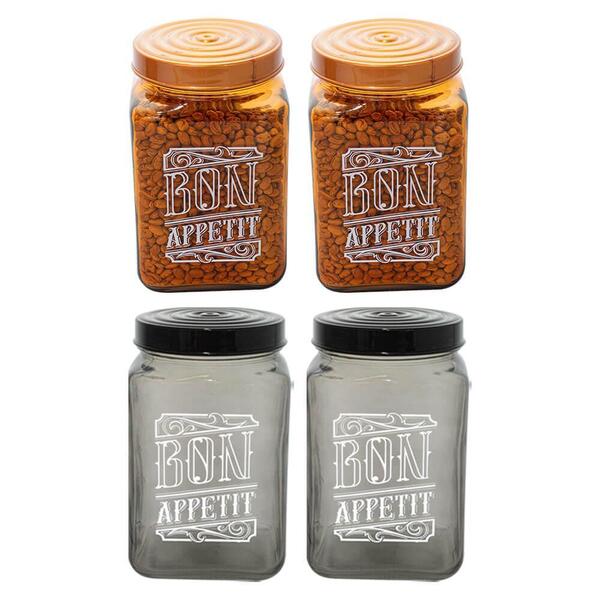 Conjunto De Potes De Vidro Com Tampa Bon Appetit Preto E Bron