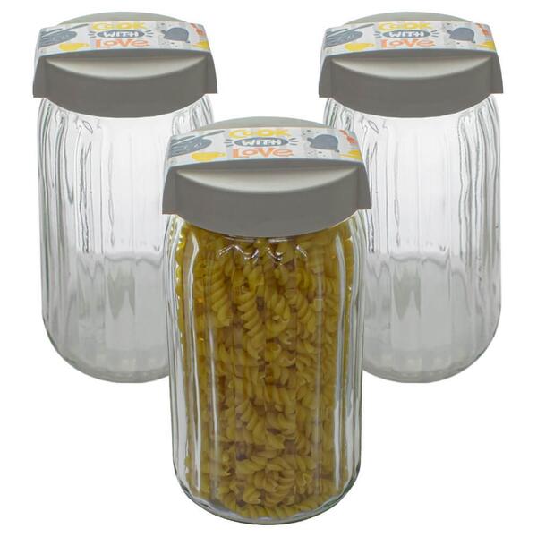Conjunto De Potes De Vidro Hermético Cook With Love 1,7l 3 Pe