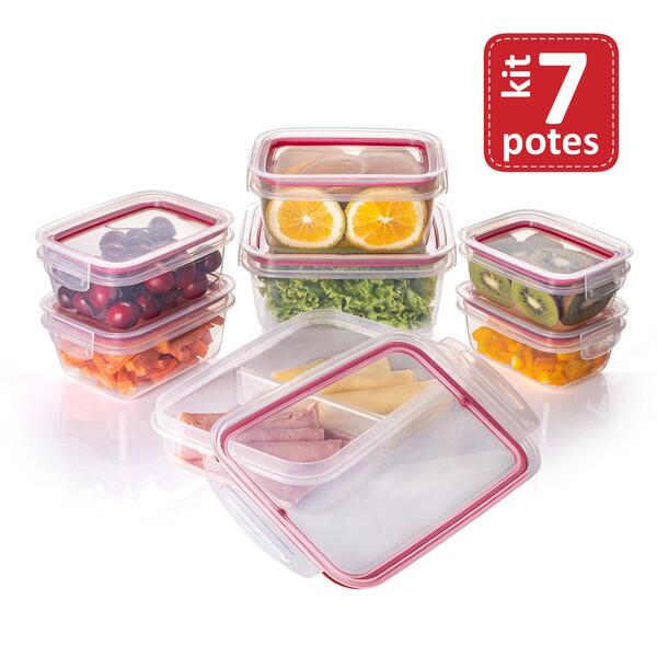 Conjunto De Potes Herméticos Trava Mais Plasútil 7 Peças