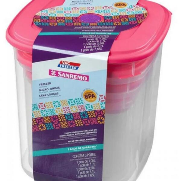 Conjunto De Potes Porta Mantimentos 5 Peças Rosa - Sanremo