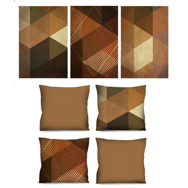 Conjunto De Quadro 70x150 Triptico E 4 Capas De Almofada Abst