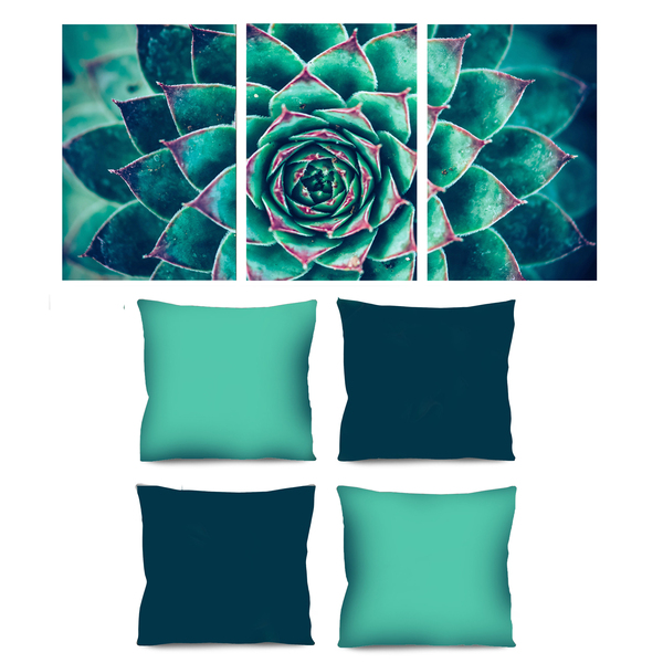 Conjunto De Quadro 70x150 Triptico E 4 Capas De Almofada Flor