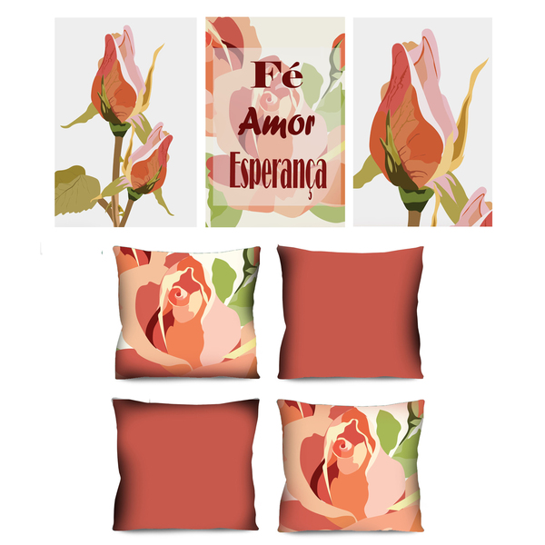 Conjunto De Quadro 70x150 Triptico E 4 Capas De Almofada Fras