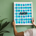 Conjunto De Quadros 60x40 Com Moldura Amor Fé Gratidão Azul