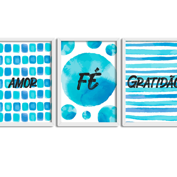 Conjunto De Quadros 60x40 Com Moldura E Vidro Amor Fé Gratidã
