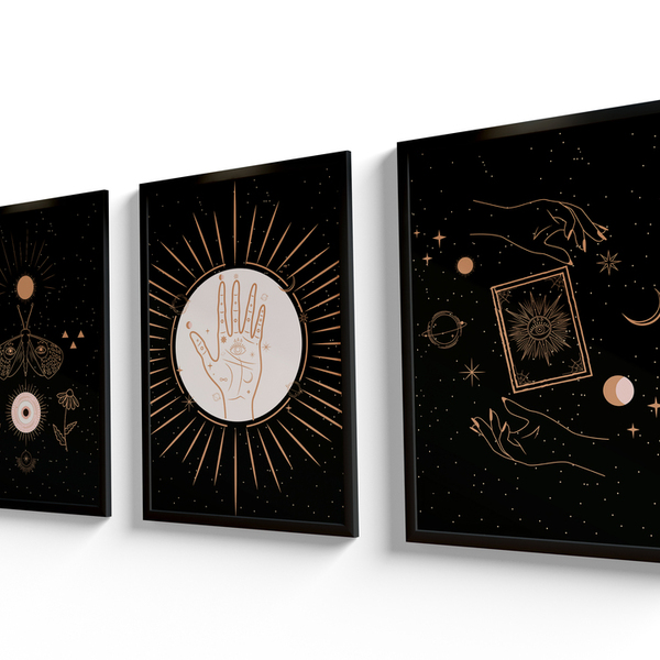 Conjunto De Quadros 60x40 Com Moldura E Vidro Astrologia Univ