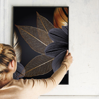 Conjunto De Quadros 60x40 Com Moldura E Vidro Plantas Preto E