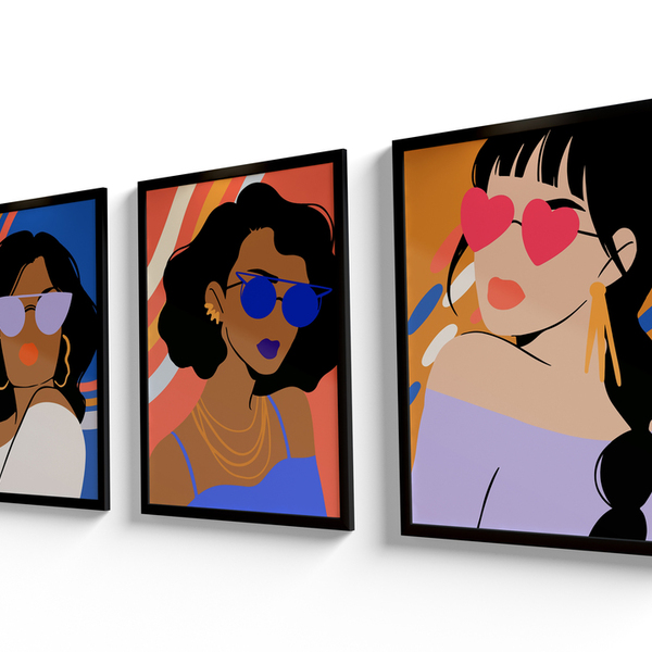 Conjunto De Quadros 60x40 Com Moldura Mulheres Fashion