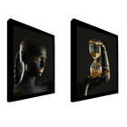 Conjunto De Quadros Decorativos 50x70 Cm Mulher 053 Com Moldu