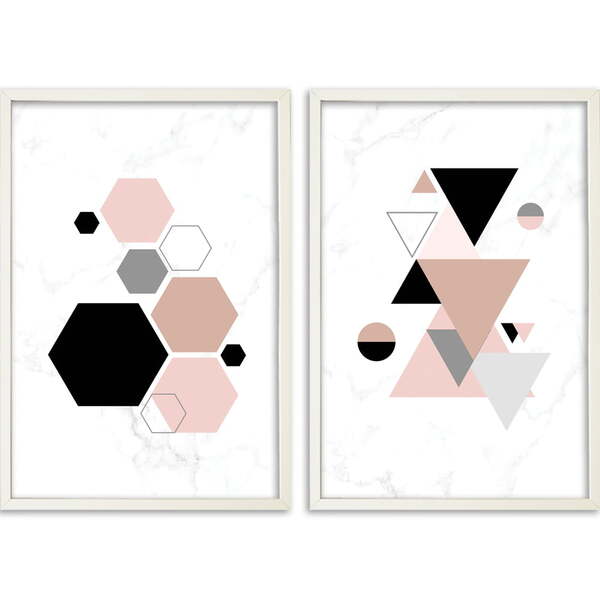 Conjunto De Quadros Decorativos Formas Geométricas Sem Vidro