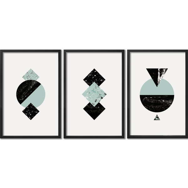 Conjunto De Quadros Decorativos Geométricas V Sem Vidro Preto
