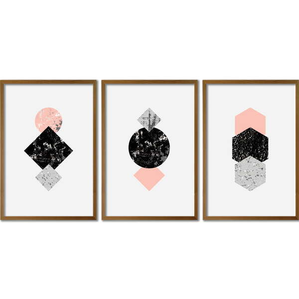 Conjunto De Quadros Decorativos Geométrico Iv Sem Vidro Marrom