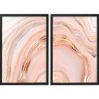 Conjunto De Quadros Mármore Rosê Moldura Sem Vidro Preto