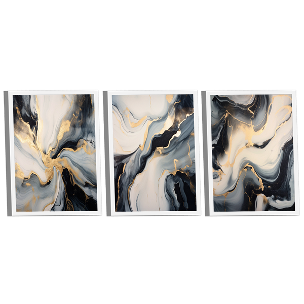 Conjunto De Quadros Trio Abstract Black Gold -- Br Artes