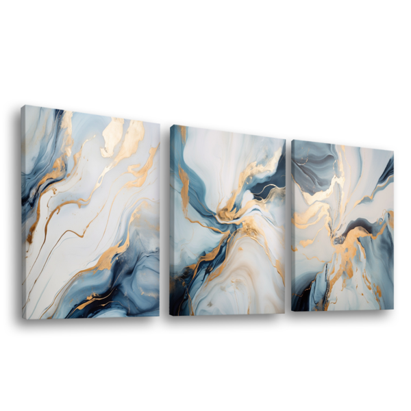 Conjunto De Quadros Trio Abstract Blue Gold -- Br Artes