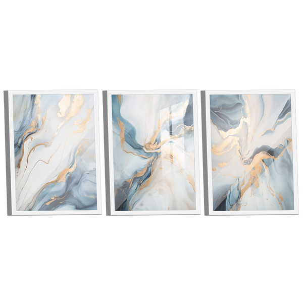 Conjunto De Quadros Trio Abstract Blue Gold -- Br Artes