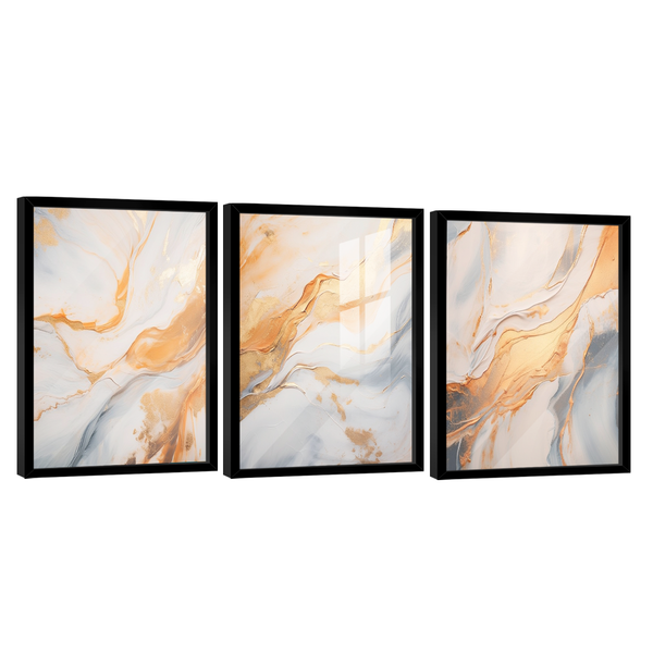 Conjunto De Quadros Trio Abstract Orange Gold -- Br Artes