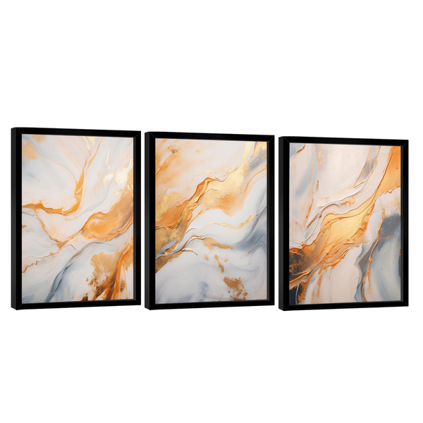 Conjunto De Quadros Trio Abstract Orange Gold -- Br Artes