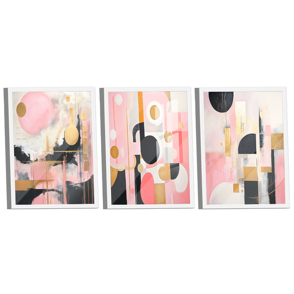 Conjunto De Quadros Trio Abstract Pink Light -- Br Artes