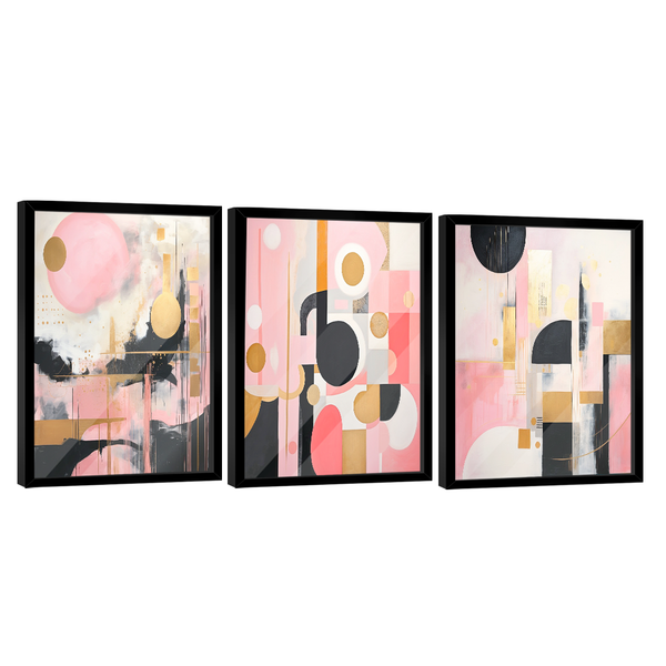 Conjunto De Quadros Trio Abstract Pink Light -- Br Artes