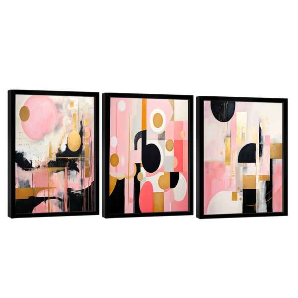 Conjunto De Quadros Trio Abstract Pink Light -- Br Artes