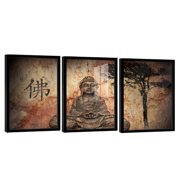 Conjunto De Quadros Trio Buddha Statue Wall -- Br Artes