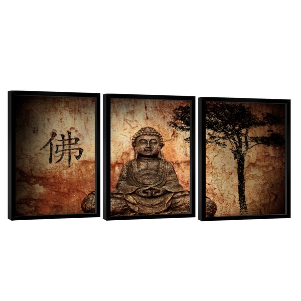 Conjunto De Quadros Trio Buddha Statue Wall -- Br Artes