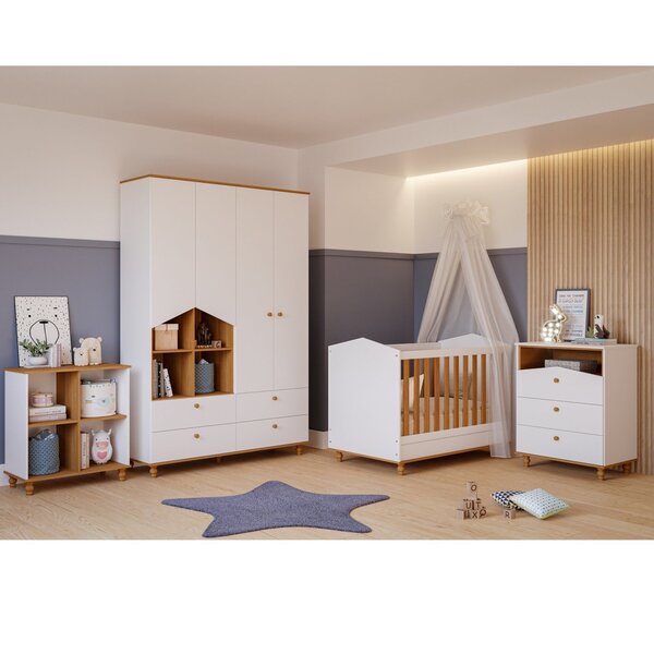 Conjunto De Quarto 1 Berço 1 Cômoda 1 Guarda Roupa E Estante