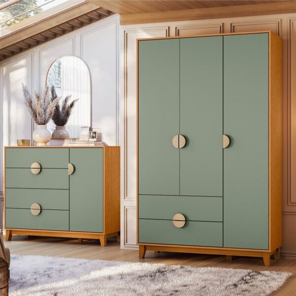 Conjunto De Quarto Com Guarda-roupa E Cômoda Ipê Cinamomo/sál