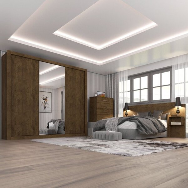 Conjunto De Quarto Completo 1 Guarda Roupa 1 Cômoda E Cabecei